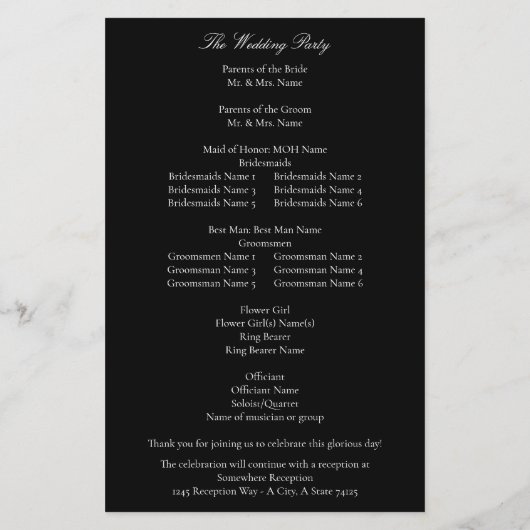 Budget White Elegant Wedding Programme - Black MED (Achterkant)