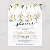 Budget White en Gold Eucalyptus Baby shower Uitnod (Voorkant)