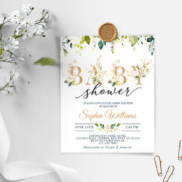 Budget White en Gold Eucalyptus Baby shower Uitnod