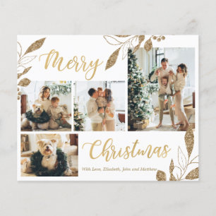 Budget White en Gold Photo Collage-kerstkaart