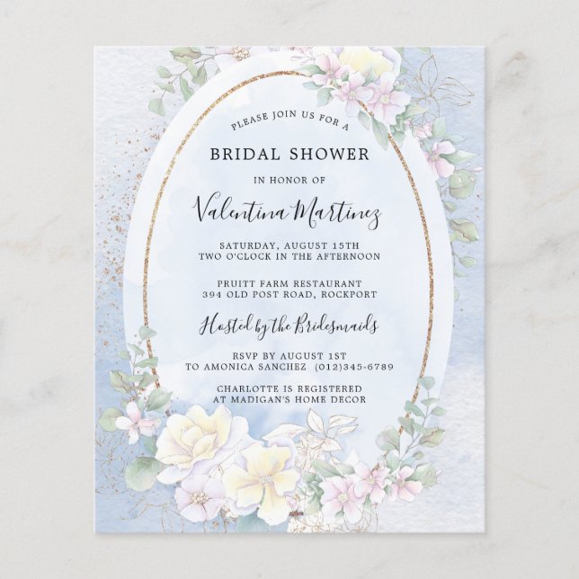 Budget White Floral Blue Bridal Shower (Voorkant)