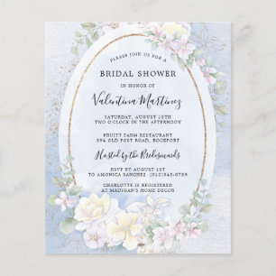 Budget White Floral Blue Bridal Shower