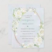 Budget White Floral Blue Wedding Uitnodiging (Voorkant / Achterkant)