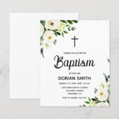 Budget White Floral Boy Baptism invitation (Voorkant / Achterkant)