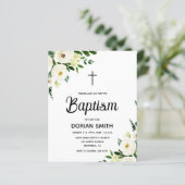 Budget White Floral Boy Baptism invitation (Staand voorkant)