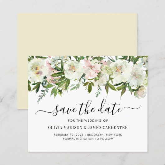 Budget White Floral Fall Wedding Save the Date (Voorkant / Achterkant)