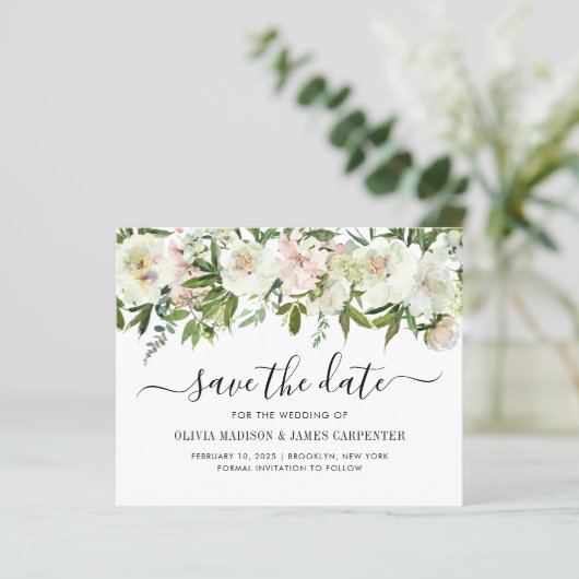 Budget White Floral Fall Wedding Save the Date (Staand voorkant)