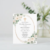 Budget White Floral First Communion Invitation (Staand voorkant)