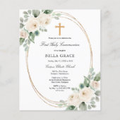 Budget White Floral First Communion Invitation (Voorkant)