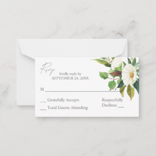 Budget White Floral Greenery 2SM No Meal RSVP Notitiekaartje