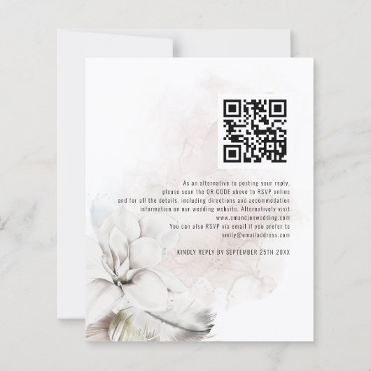 Budget White Floral QR Code Wedding RSVP (Achterkant)