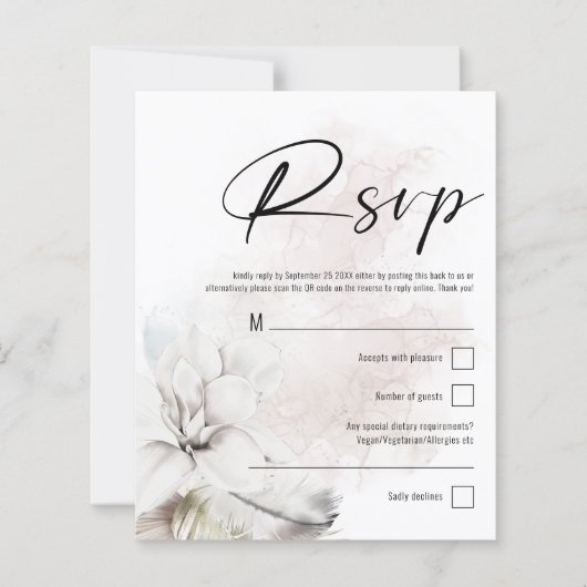 Budget White Floral QR Code Wedding RSVP (Voorkant)