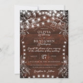 Budget White Floral & Rustic Wood Lights Wedding I Kaart (Voorkant)