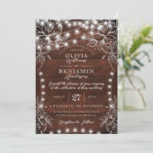 Budget White Floral & Rustic Wood Lights Wedding I Kaart (Staand voorkant)