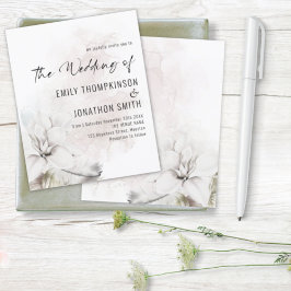 Budget White Floral Waterverf Wedding Invite