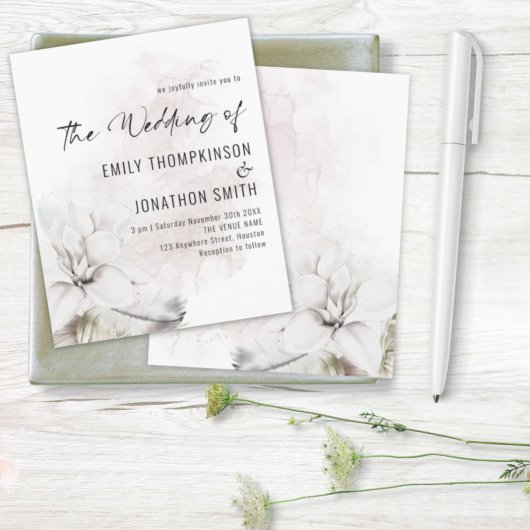 Budget White Floral Waterverf Wedding Invite