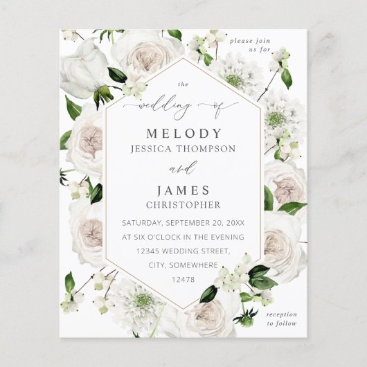 Budget White Floral Wedding Flyer (Voorkant)