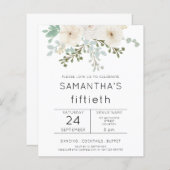 Budget White Florals 50th Birthday Invitation (Voorkant / Achterkant)
