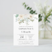 Budget White Florals 50th Birthday Invitation (Staand voorkant)