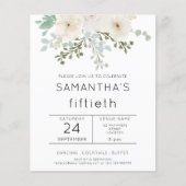 Budget White Florals 50th Birthday Invitation (Voorkant)