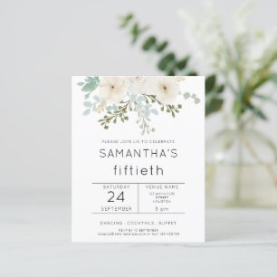 Budget White Florals 50th Birthday Invitation