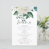 Budget White Florals Eucalyptus Weddenschap Menu (Staand voorkant)
