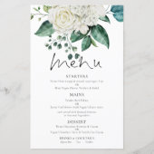 Budget White Florals Eucalyptus Weddenschap Menu (Voorkant)