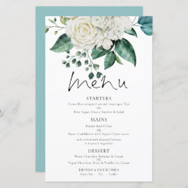 Budget White Florals Eucalyptus Weddenschap Menu