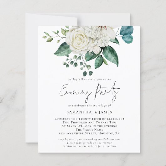 Budget White Florals QR Code Wedding Evening Party (Voorkant)