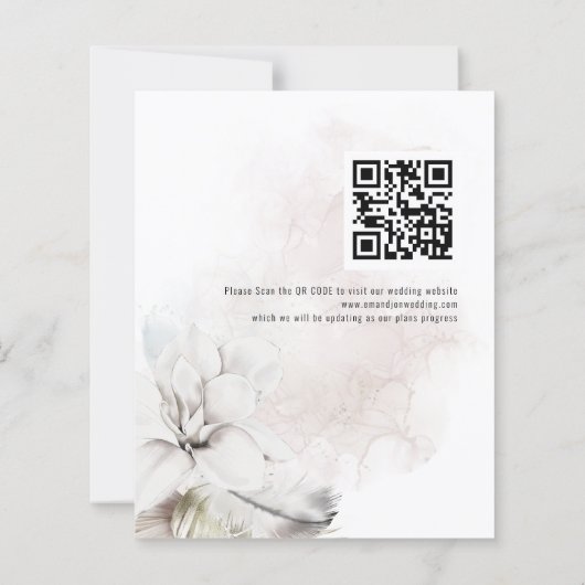 Budget White Florals QR Wedding Save the Date (Achterkant)