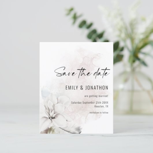 Budget White Florals QR Wedding Save the Date (Staand voorkant)