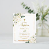 Budget White Flowers & Gold Baptism Invitation (Staand voorkant)
