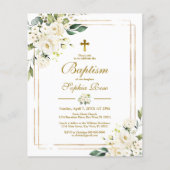Budget White Flowers & Gold Baptism Invitation (Voorkant)