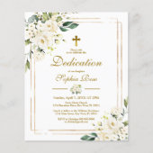Budget White Flowers & Gold Dedication Invitation (Voorkant)