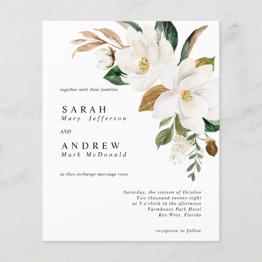 BUDGET White Flowers & Greenery Wedding Invitation (Voorkant)