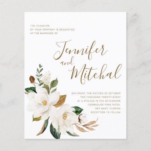 BUDGET White & Gold Floral Weddenschap (Voorkant)