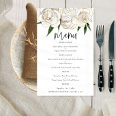 Budget White Gold Florals Script Weduwen Menu