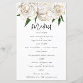 Budget White Gold Florals Script Weduwen Menu (Voorkant)