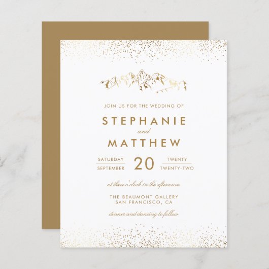 Budget White & Gold Foil Confetti Mountain Wedding (Voorkant / Achterkant)