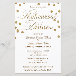 Budget White Gold Glitter Rehearsal Dinner Invite