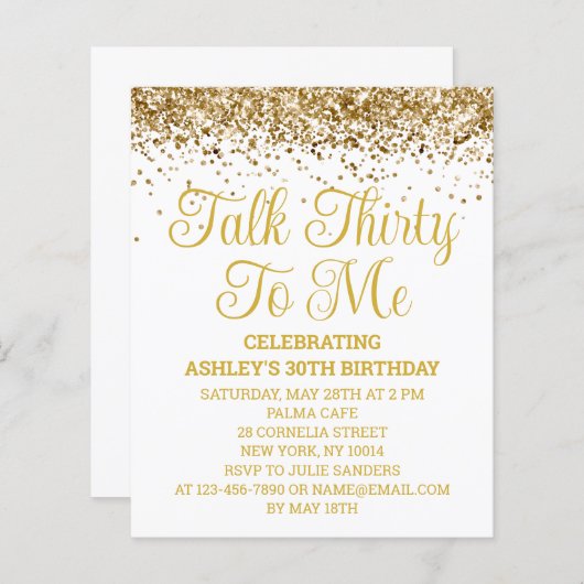 Budget White Gold Talk Thirty to Me Party Invite (Voorkant / Achterkant)