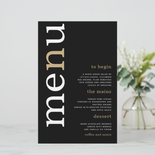 BUDGET White Gold Typography Black Weduwmenu (Staand voorkant)