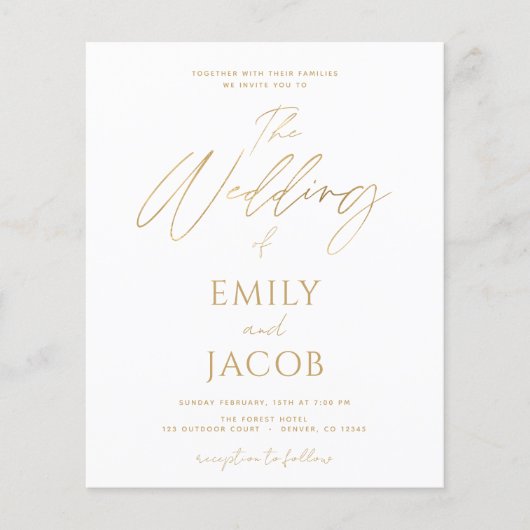 Budget White Gold Wedding Modern Typografie (Voorkant)