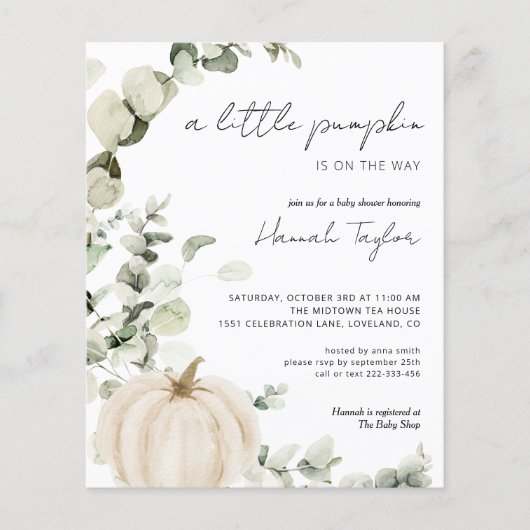 Budget White Herfst Baby shower Uitnodiging (Voorkant)