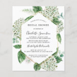 Budget White Hydrangea Bridal Shower<br><div class="desc">Witte brandkranen worden in donkergroene bladeren genaaid. Ze versieren een dun goud geometrisch lijst.</div>