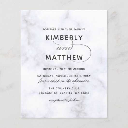 Budget White Marble Calligraphy Wedding Invitation (Voorkant)