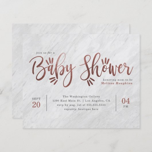 Budget White Marble & Roos Gold Script Baby shower (Voorkant / Achterkant)