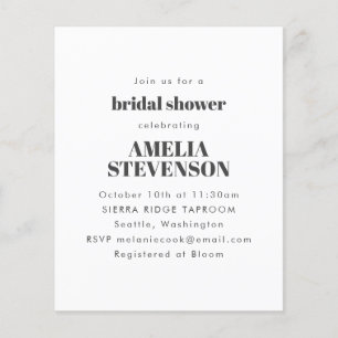 Budget White Minimalist Bridal Shower Uitnodiging