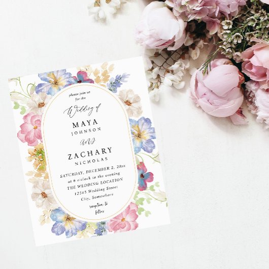 Budget White Pink & Paars Floral Wedding Flyer