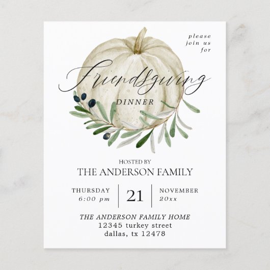 Budget White Pumpkin Friendsgiving Flyer (Voorkant)